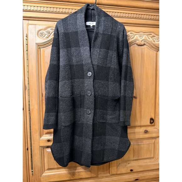 John & Jenn Anthro Sweater Coat Oversized Knit Gray Buffalo Check Plaid Small - Picture 1 of 11